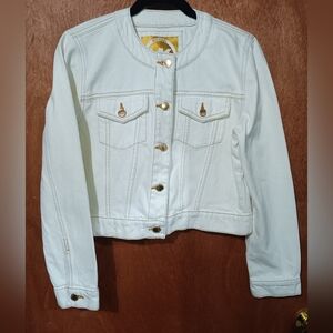 Michael Kors Light Cream Jean Jacket with Gold Accents